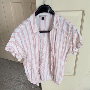 Classic White and Salmon Striped women's Shirt